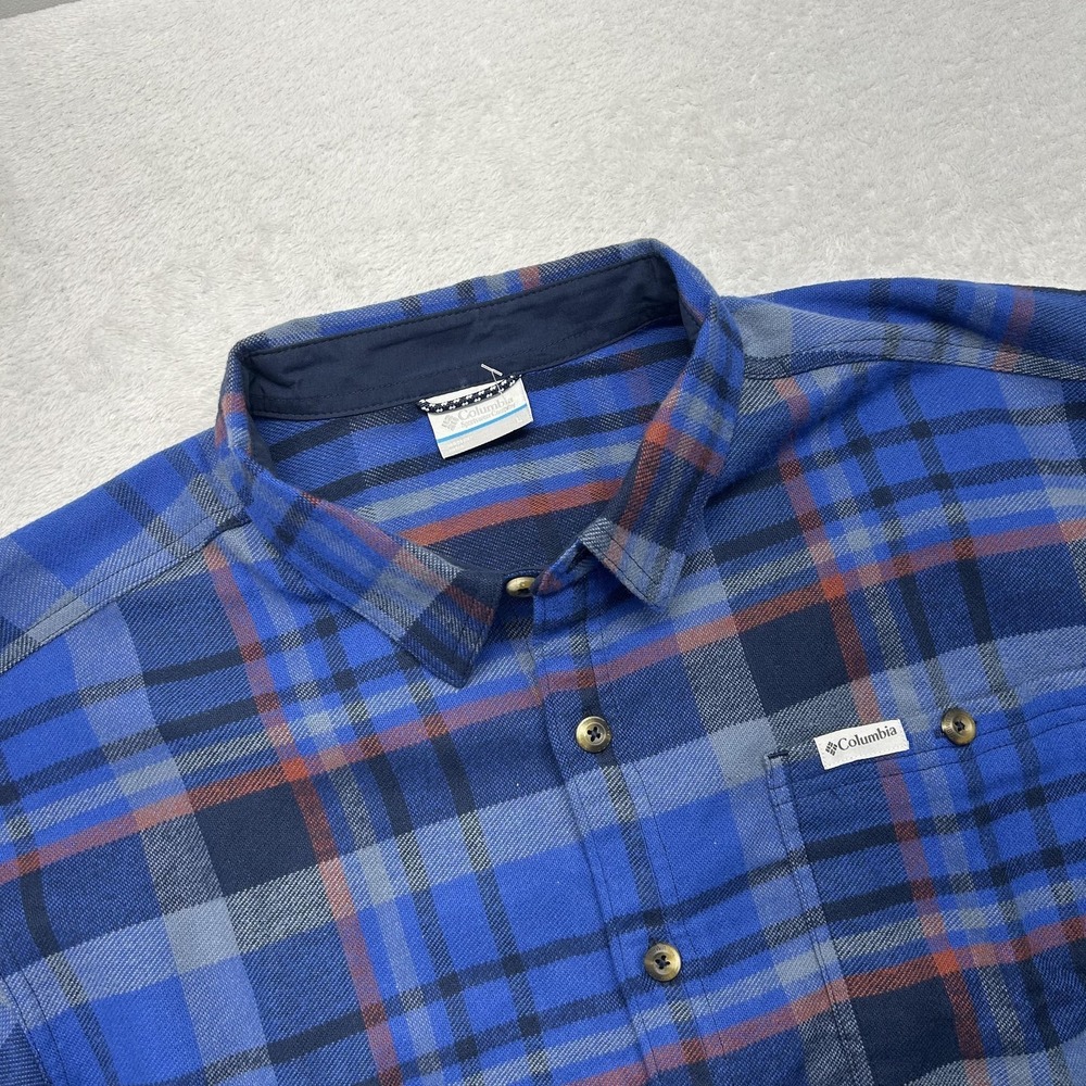 Columbia Shirt Mens L Blue Plaid Long Sleeve Heavyweight Flannel Button-Up NWT